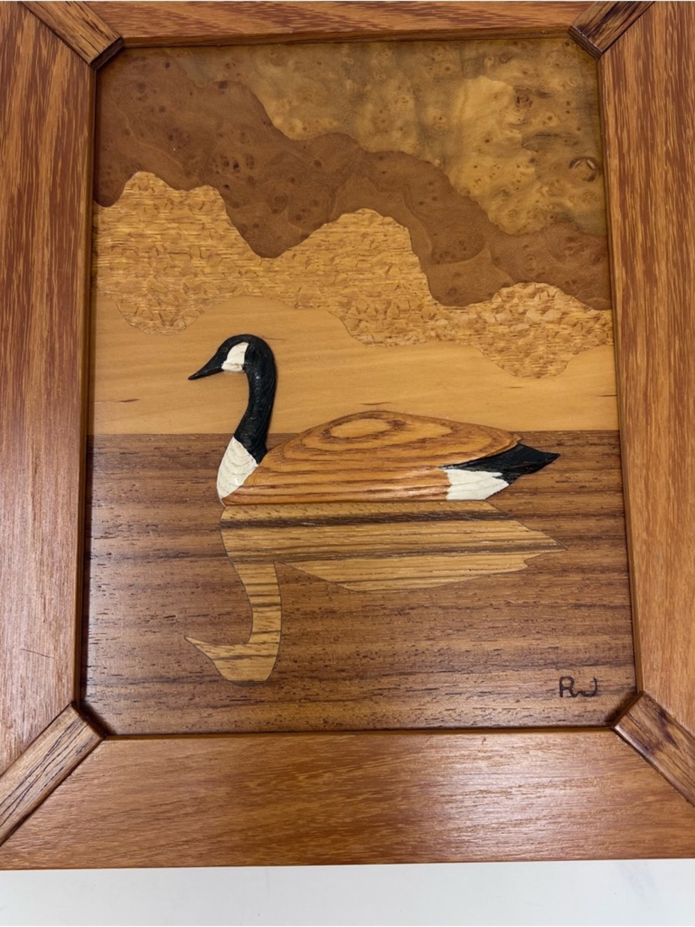 Vintage Robert Johnson Hand Crafted Wood Inlay Artwork Canada Goose Wall Art - Picture 3 of 7